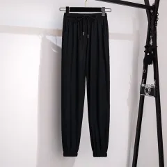 High Waist Loose Cropped Ice Silk Leggings For Women - Black - View 1