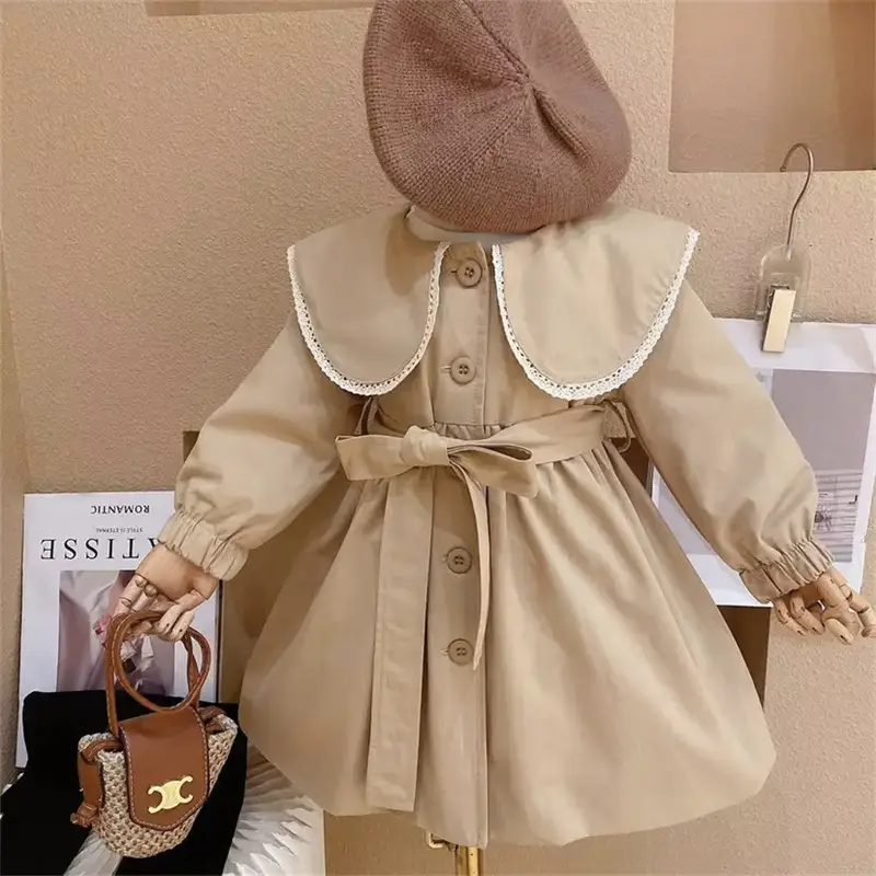 Girls' Fashionable Doll Collar Trench Coat