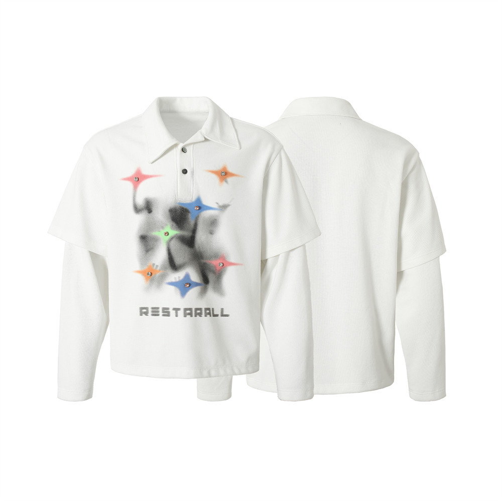 Abstract XINGX Beaded Design Sense Loose Lapels Pullover T-shirt For Men