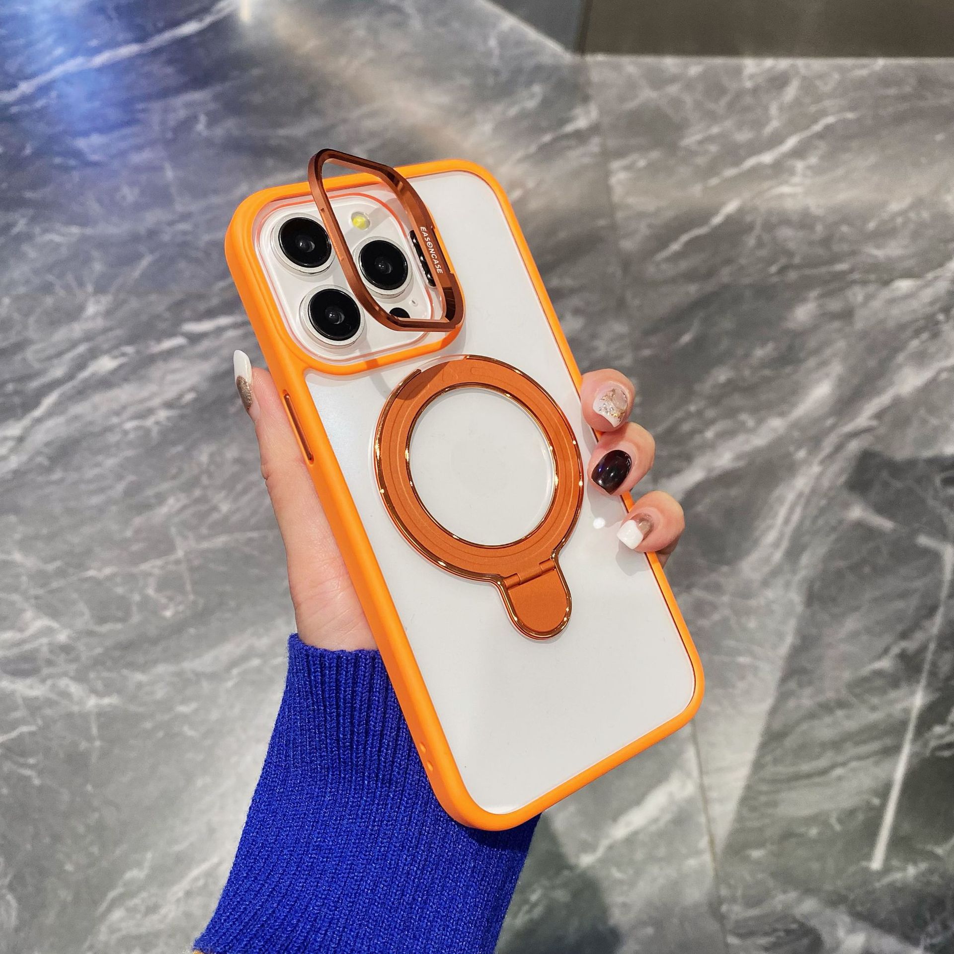 Simple Magnetic Charging Double Bracket Phone Case