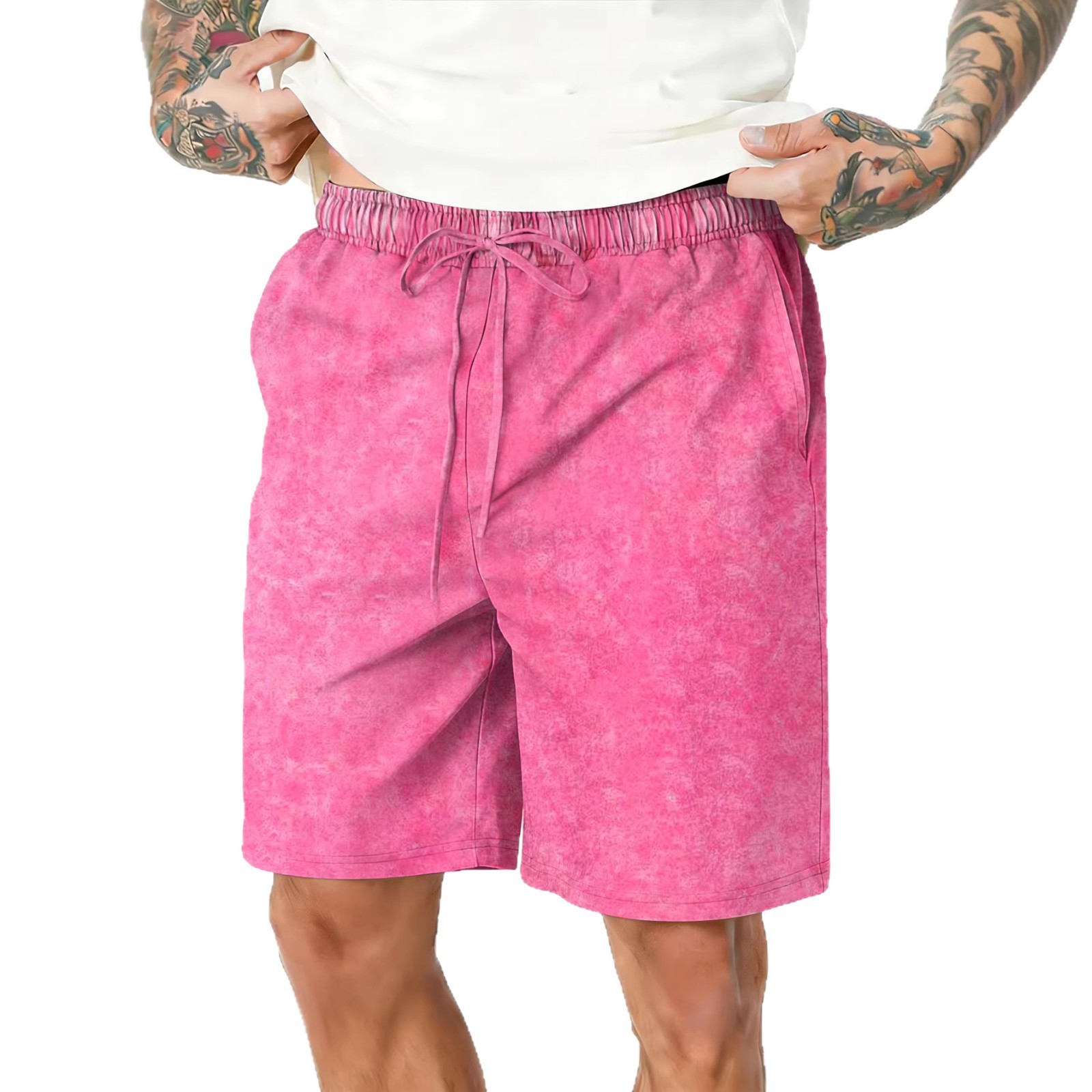 Mens Relaxed-fit Washed-and-distressed Casual Shorts
