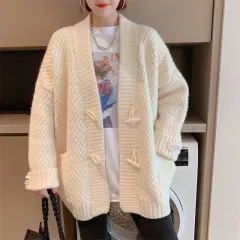 Women's Red Dress For Women Twist Wool Button Sweater - Beige - View 1