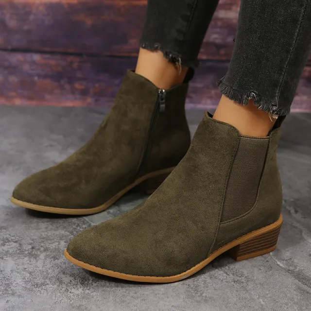 Pointed Suede Elastic Band, Thick Heel Casual Single Shoes For Women Green - Shop at LoveMi