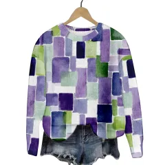 Geometric Colour Matching Pattern Elements 3D Printed Casual Women's Round Neck Sweater - I Style-M - View 1