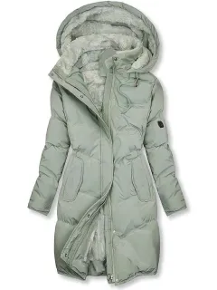 Women's Coat With Cashmere Fur Collar Pockets - Green - View 1