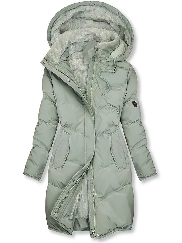 Women's Coat With Cashmere Fur Collar Pockets - Green