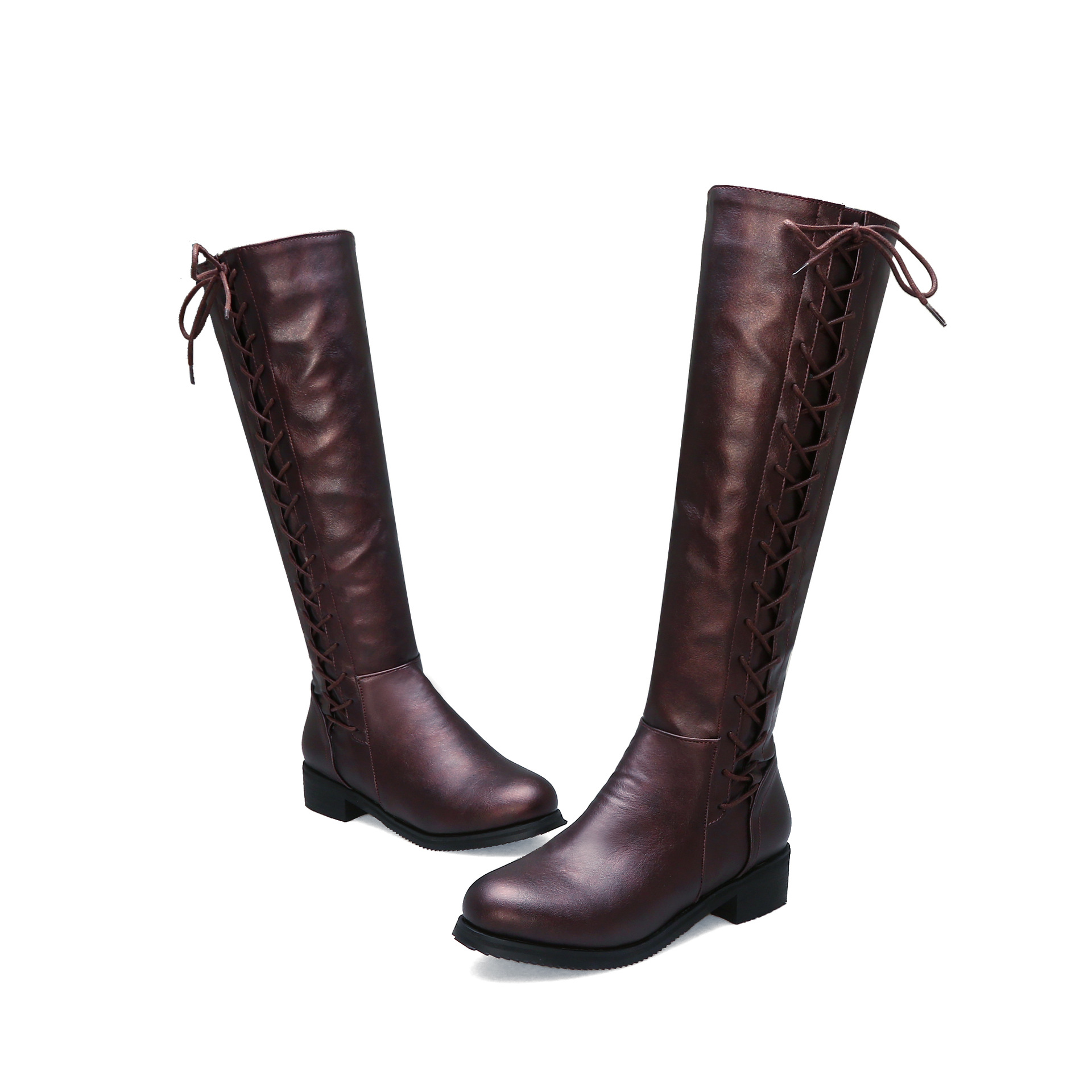 Women's Mid-Heel Plush-Lined High Boots in Black