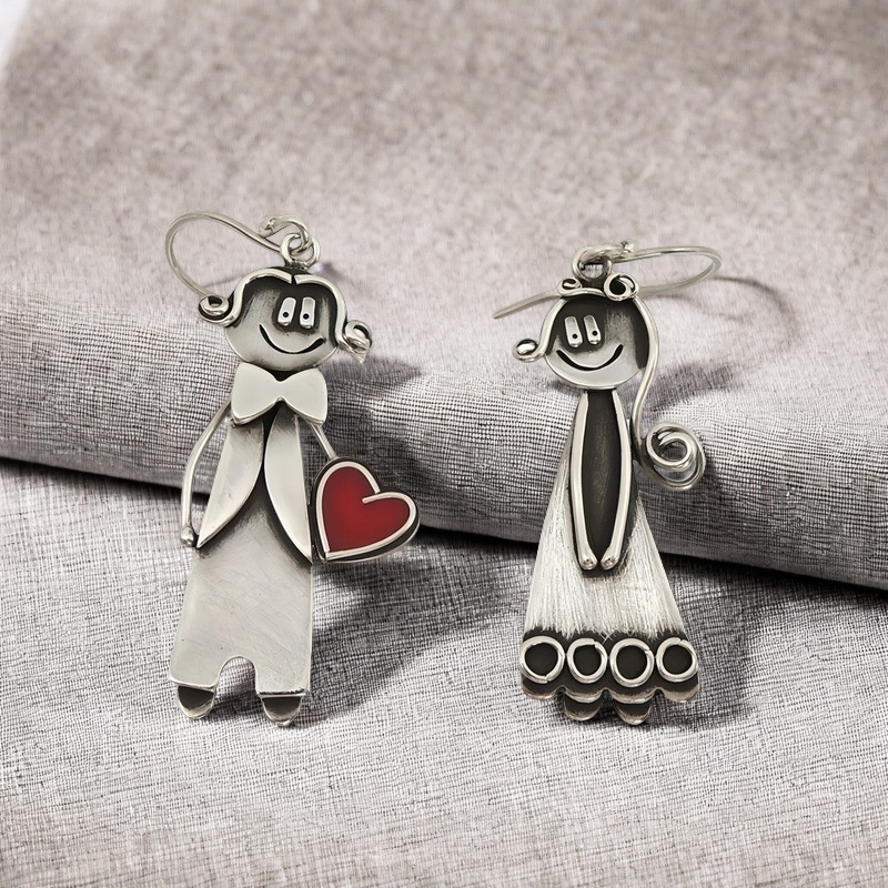 Retro Creative Cartoon Love-Heart Earrings For Couples And Women