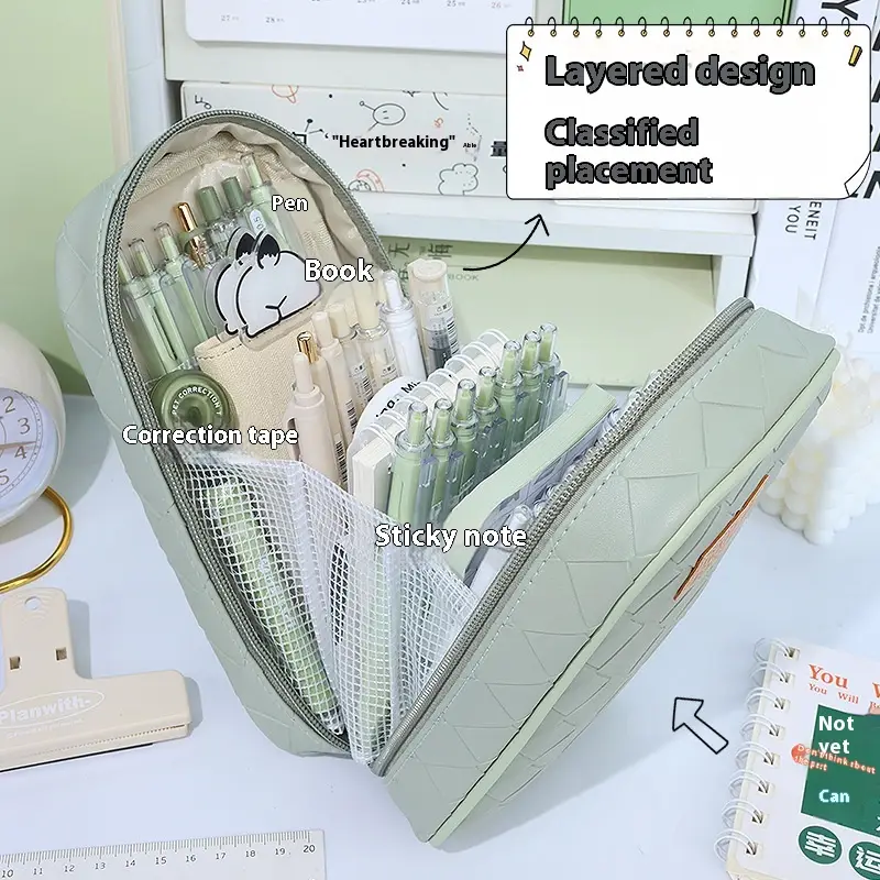 Simple Large Capacity Woven Diamond Plaid Pencil Case