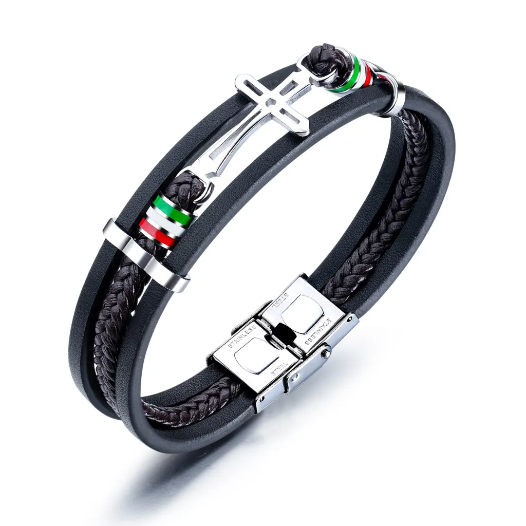 Men's Retro Creative Cross Multi-layer Woven Leather Bracelet - 1324 Bracelet