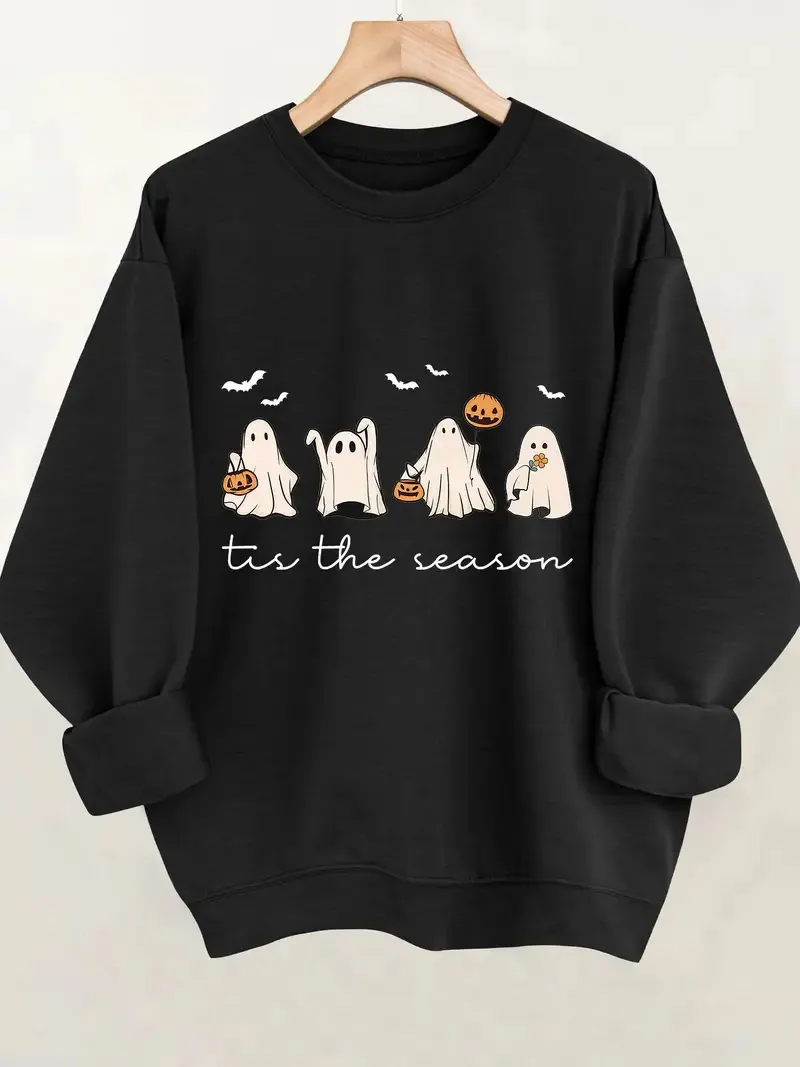 Printed Crew Neck Sweatshirt Personality Fashion Loose Top Couple - Black