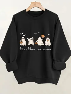 Printed Crew Neck Sweatshirt Personality Fashion Loose Top Couple - Black - View 1