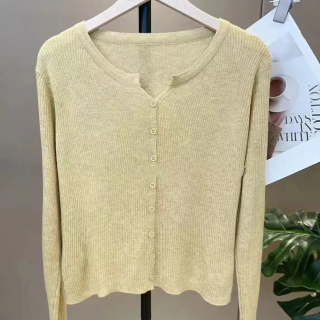 Outer Wear Slim Fit Sweater Cardigan Outerwear Top Apricot - Shop at LoveMi