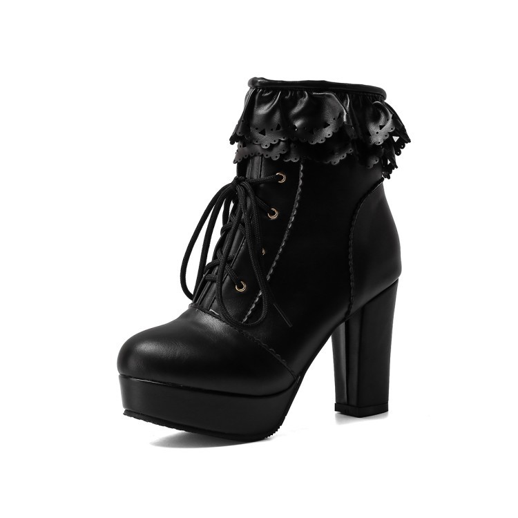 Title 21, Autumn and Winter Lace Up Womens Thick Heel Fa...