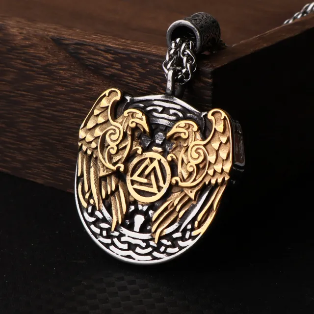 Double sided Crow Titanium Steel Vintage Pendant For Men Gold - Shop at LoveMi