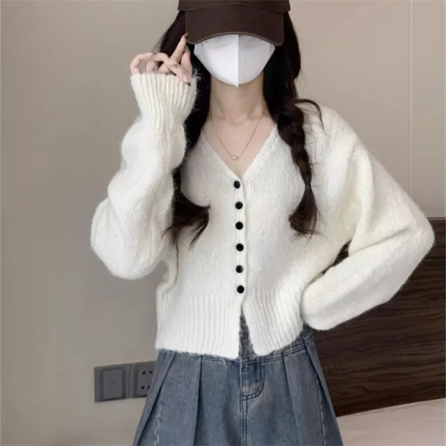Knitwear Outer Wear Cardigan Solid Color Women's Sweater White - Shop at LoveMi
