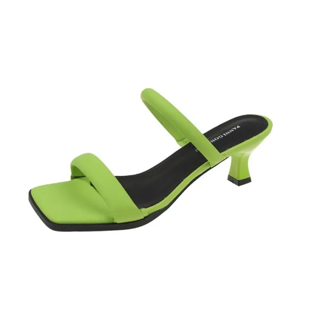 French Style High grade Sandals Women's Chain Chunky Heel High Heel Toe Covering Green - Shop at LoveMi