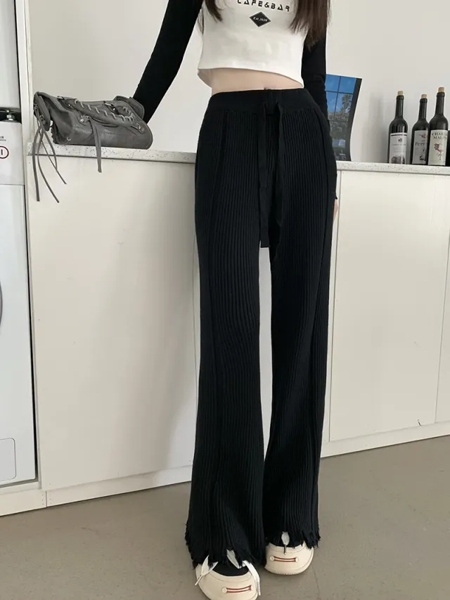 High Waist Slimming Loose Draggle tail Trousers Autumn And Winter Black - Shop at LoveMi