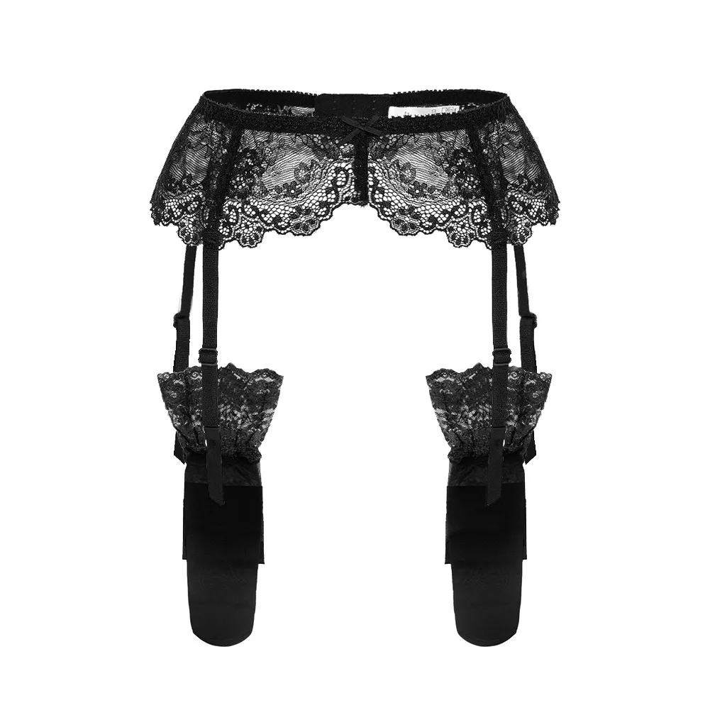 Lace Garter Vintage With Leg Ring Clipped Button Stockings One Non-slip - Black