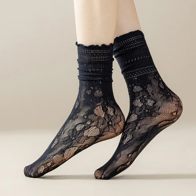 Thin Breathable Hollowed out Mesh Lace Socks Classic Lace Black - Shop at LoveMi