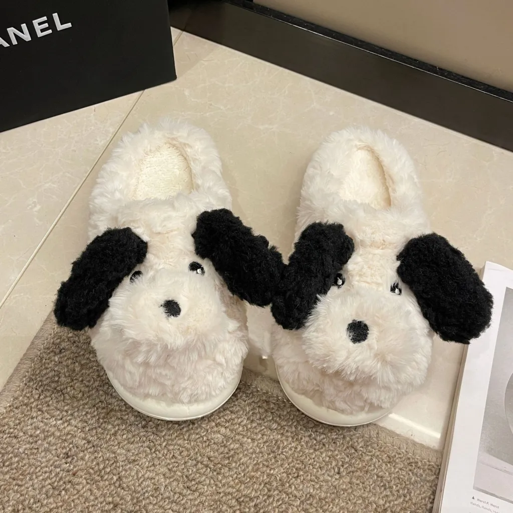 Fashion Home Puppy Cotton Slippers - Black