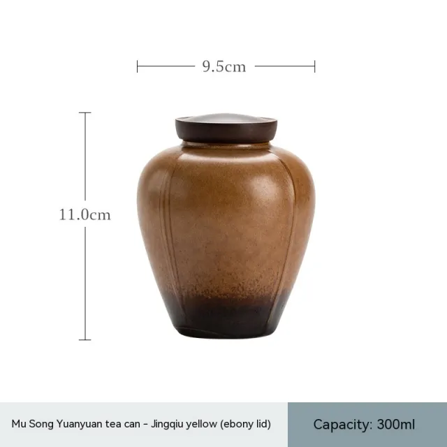 Dark Green Ceramic Cover Household Small Tea Jar Yellow - Shop at LoveMi
