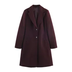 New Fall Women's Clothing Fashion Soft Padded Shoulder Overcoat Jacket - Wine Red - View 1