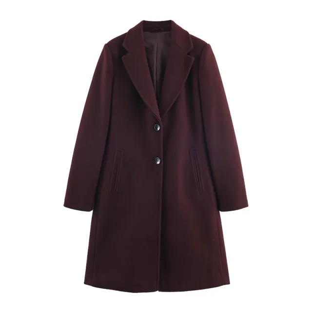 New Fall Women's Clothing Fashion Soft Padded Shoulder Overcoat Jacket Wine Red - Shop at LoveMi