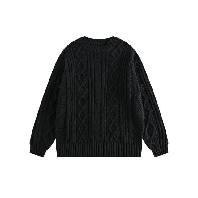 American Retro Twist Knitted Couple Sweater Black - Shop at LoveMi