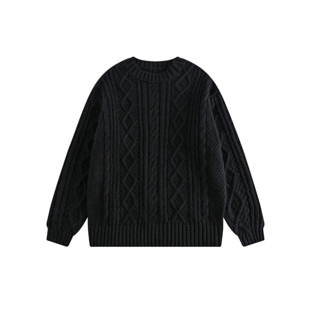 American Retro Twist Knitted Couple Sweater - Black