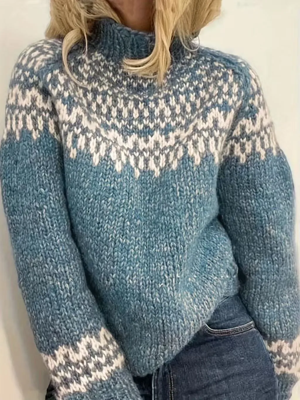 Turtleneck Loose Multicolor Fashion Pullover Sweater - Color 8759