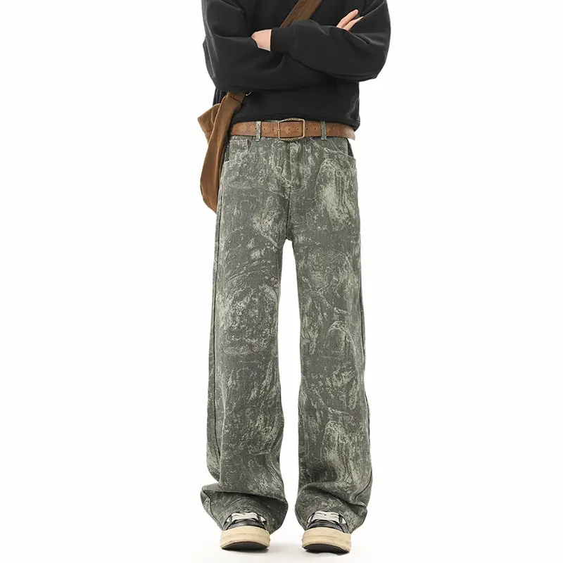 Retro Tie-Dye Camouflage Denim Trousers