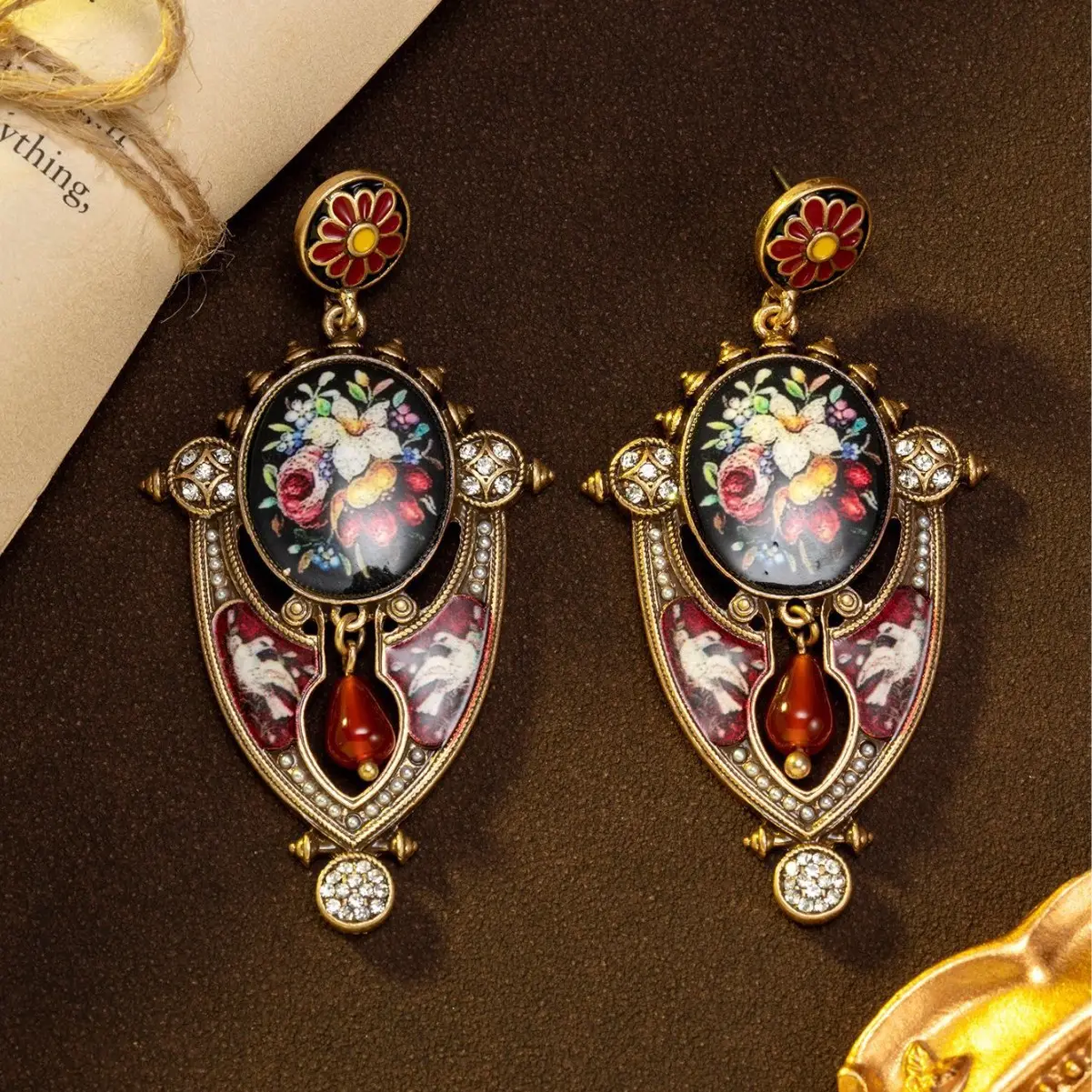 Floral Mural Shield Stud Earrings Regal