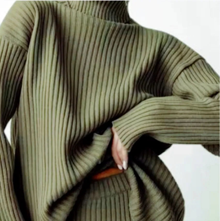 Loose Fashion High Collar Thermal Head Cover Two-piece Sweater Women's INS - Green