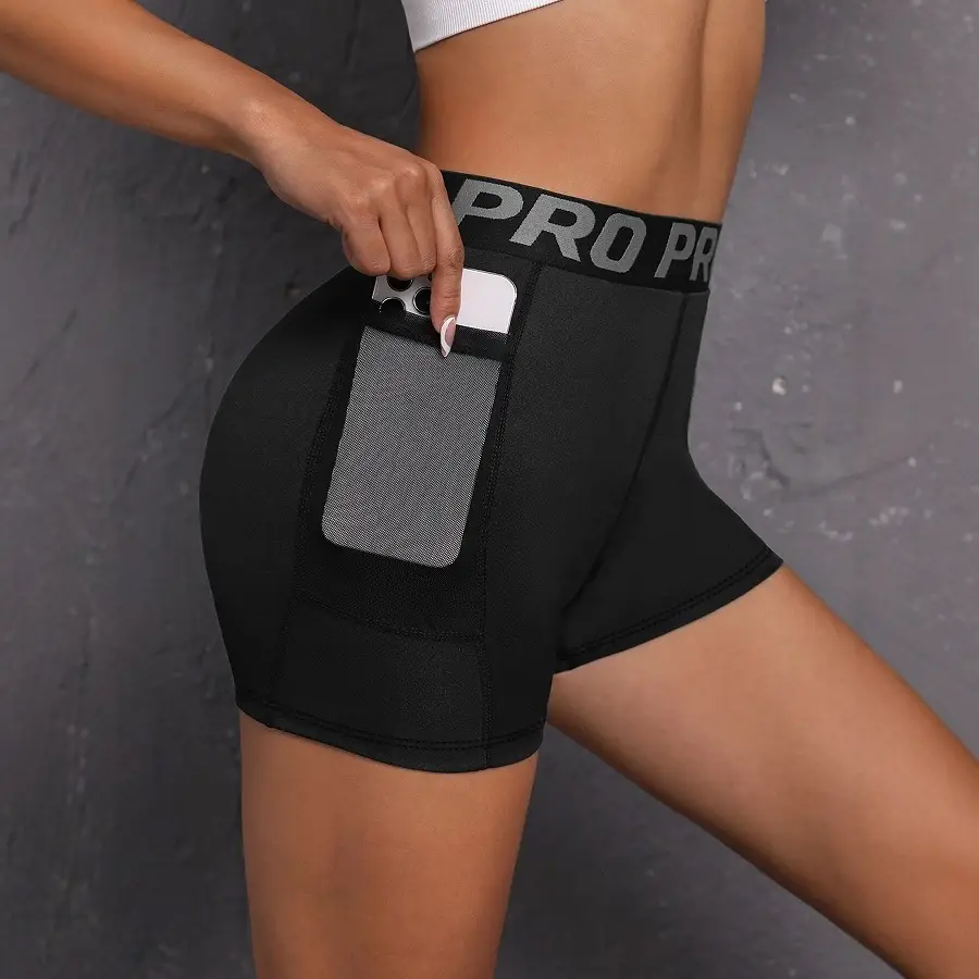 High-Waisted Letter Print Tight Tummy-Control Shorts For Women