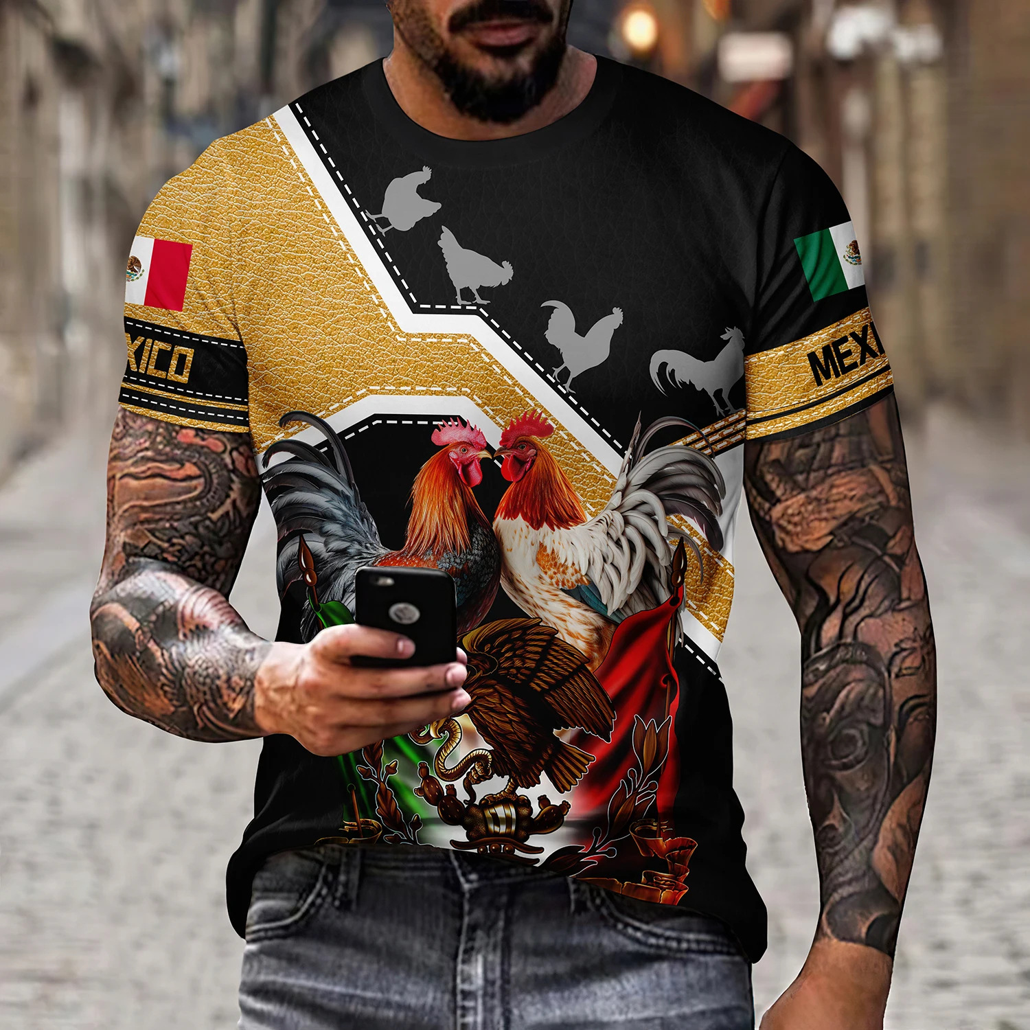 Title 7, Mens Eagle and Snake Printed T-shirt Loose Rou...