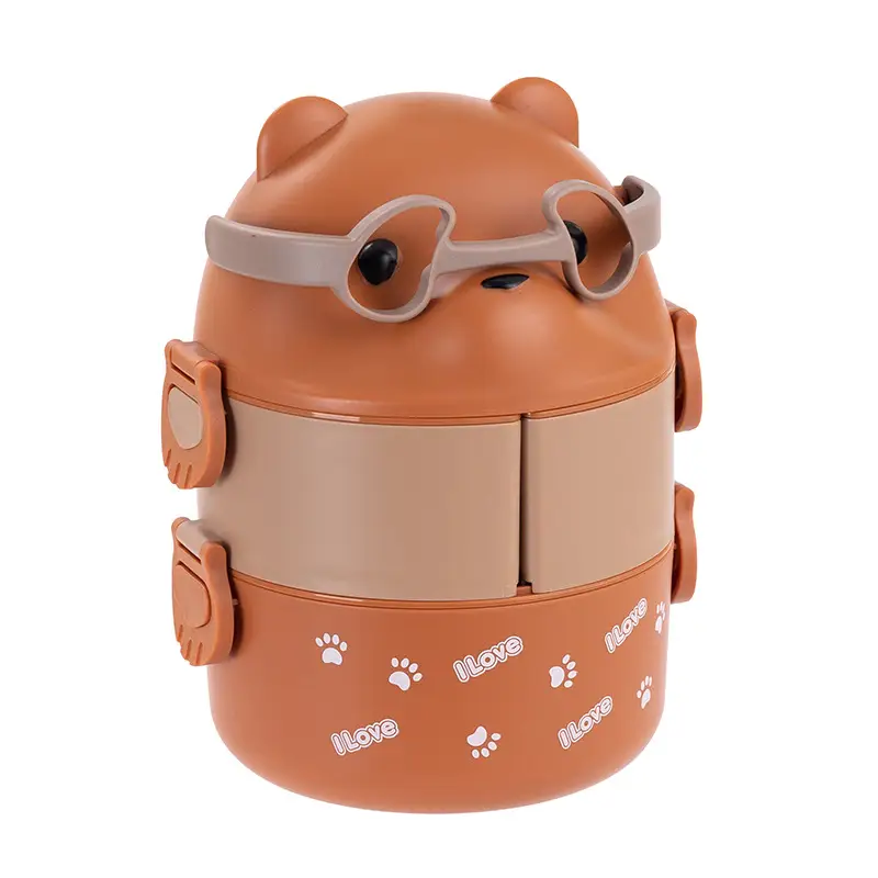 Glasses Bear Double-layer Portable Lunch Box