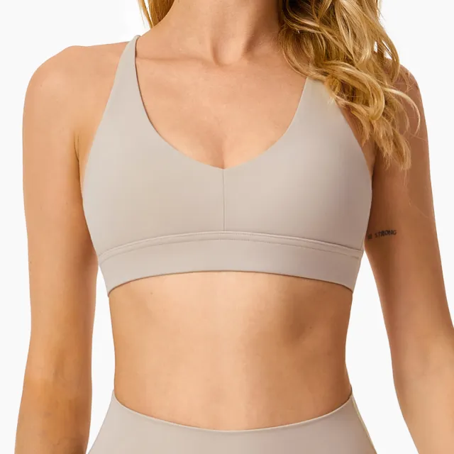 Brushed Back Yoga Clothes Running Shockproof Sports Bra Linen M - Shop at LoveMi