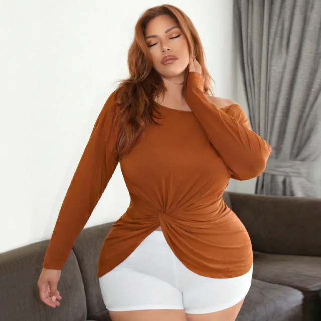 Plus Size Women's Breathable Long Sleeves T shirt Off the shoulder Top Amber 1Xl - Shop at LoveMi