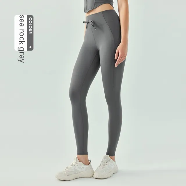 Women's Fashion Simple Drawstring High Top Sports Trousers Sea Rock Gray - Shop at LoveMi