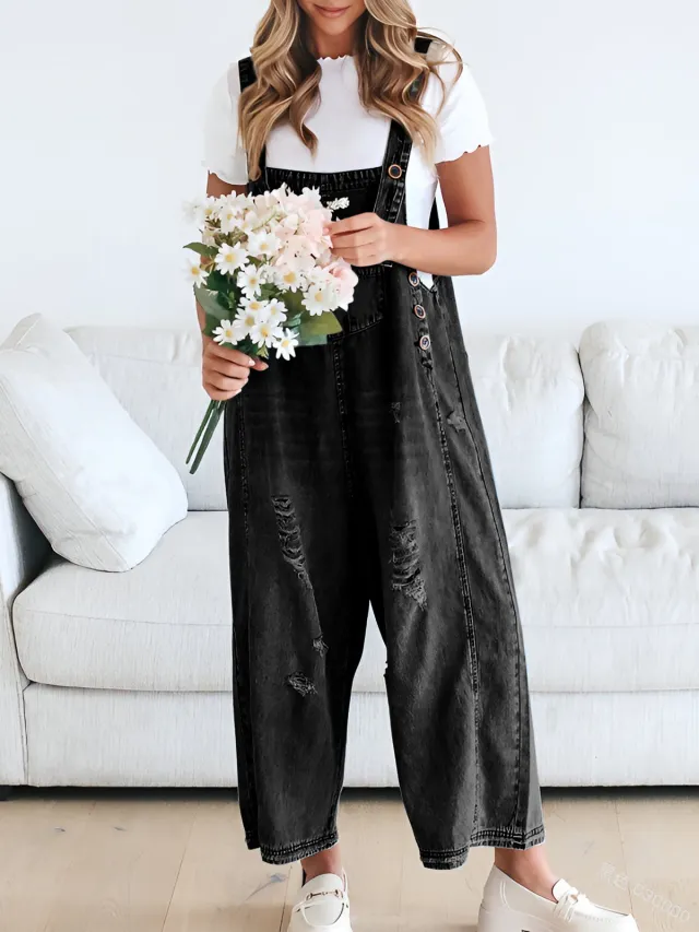 Casual Siamese Suspender Jeans For Women Black - Shop at LoveMi