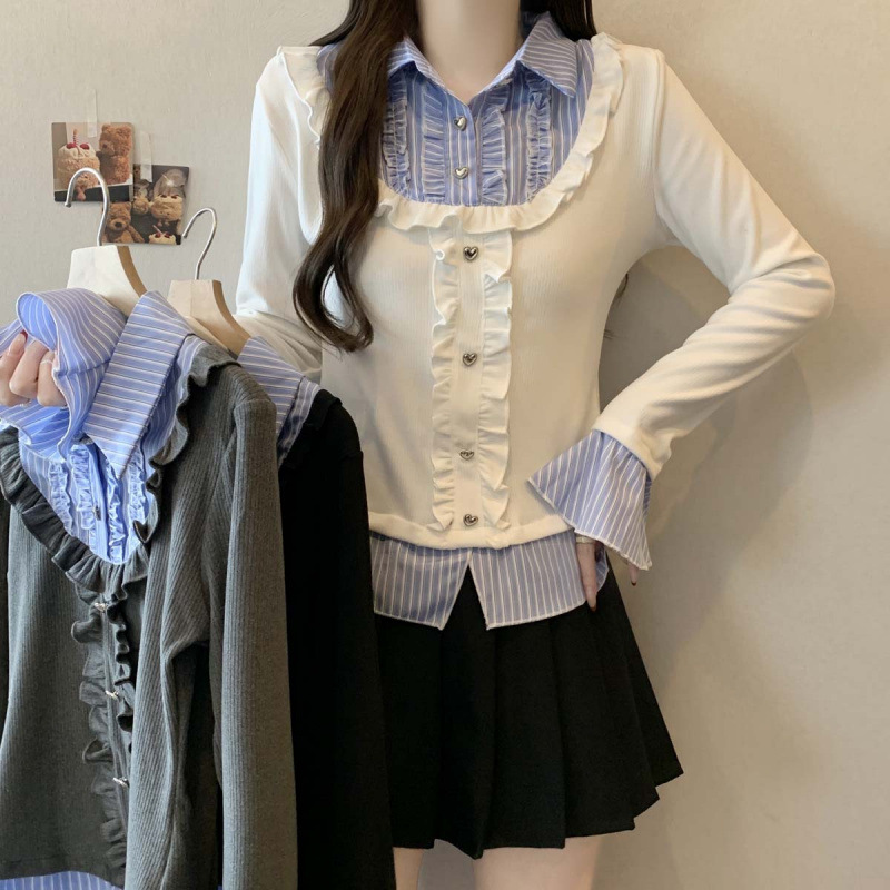 Versatile Slimming Mock Two-Piece Patchwork Knit Shirt 2