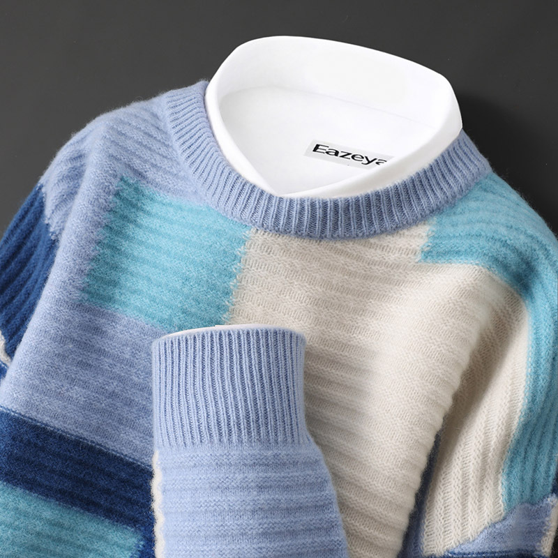 Cashmere Sweater Men's Loose Round Neck Multicolor - Image 1
