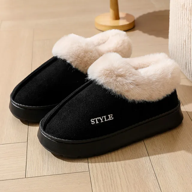 New Suede Cotton Slippers Warm Non slip Snow Boots Black - Shop at LoveMi