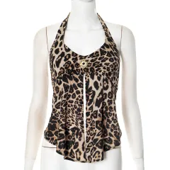 European And American Contrast Color Halter Leopard Print Printed Sexy Top For Women - Leopard - View 1