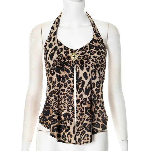 European And American Contrast Color Halter Leopard Print Printed Sexy Top For Women Leopard - Shop at LoveMi
