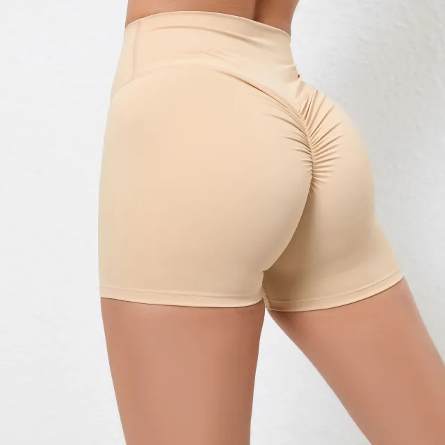 Pleated Peach Hip Raise Fitness Tight High Waist Running Quick drying Yoga Pants Skin Color L - Shop at LoveMi