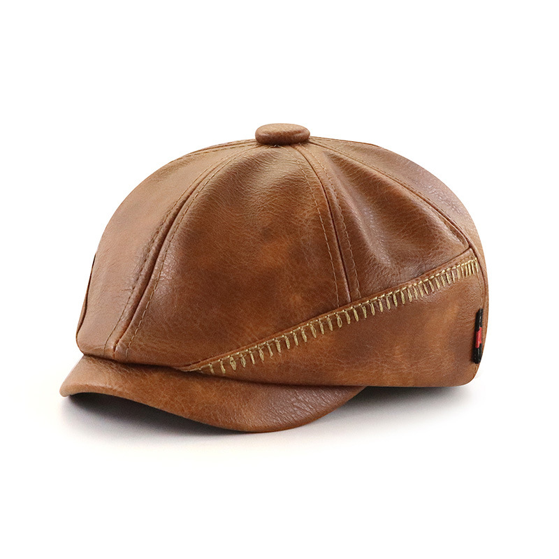 PU Leather Ancient Newsboy Octagonal Cap