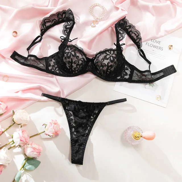 Sexy Sheer Lace Lingerie Set With Trim Black - Shop at LoveMi