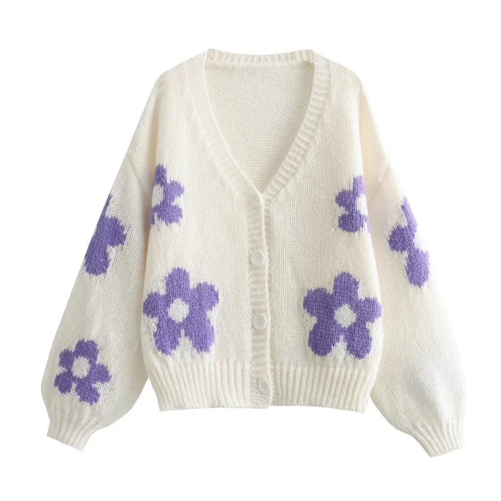 Three-dimensional Mosaic Idle Style Knitted Coat - Blue
